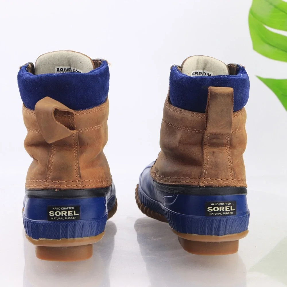 Sorel Womens Cheyanne Duck Boots Size 7 Waterproof Blue Brown Leather Lace Up